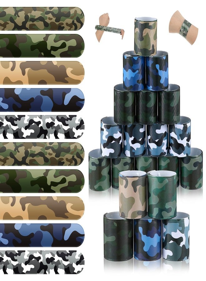 PullCrease 100 Pcs Kids Camo Slap Bracelets 5 Styles Assorted Army Slap Wristbands Snap Bracelets Green Camouflage Military for Camo Theme Kids Adult Army Party Birthday Classroom Prizes Birthday Gift - Image 1
